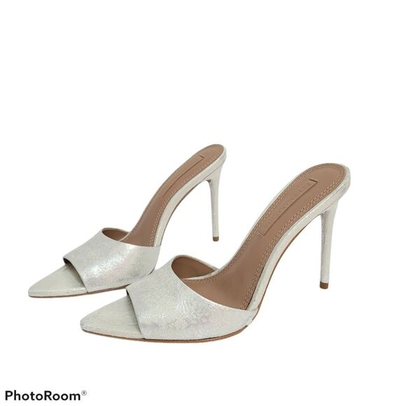 Bcbgmaxazria Dana Crakle Patent Silver Stiletto Heels, SIZE 6 - Picture 1 of 10